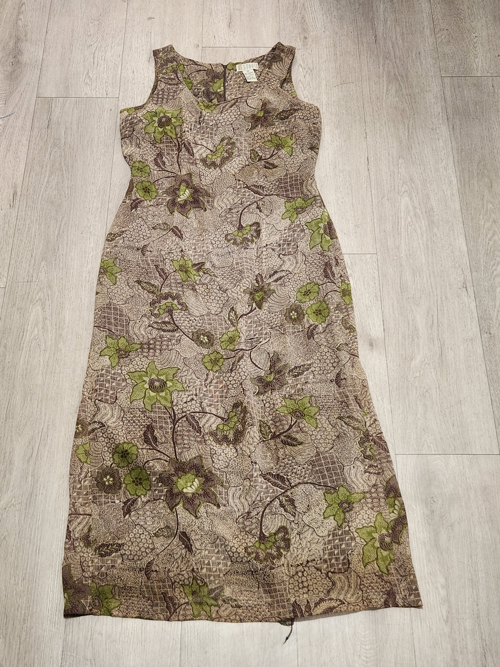 JM Studio Vintage 100% Silk Floral Batik Maxi Dress Size 10